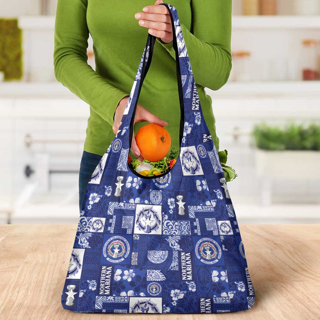 Northern Mariana Islands Magof Nochebuena Grocery Bag Pacific Patchwork Xmas Vibes - Polynesian Pride