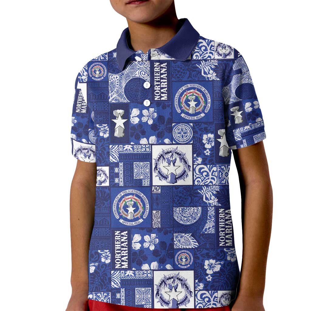 Northern Mariana Islands Magof Nochebuena Kid Polo Shirt Pacific Patchwork Xmas Vibes - Polynesian Pride