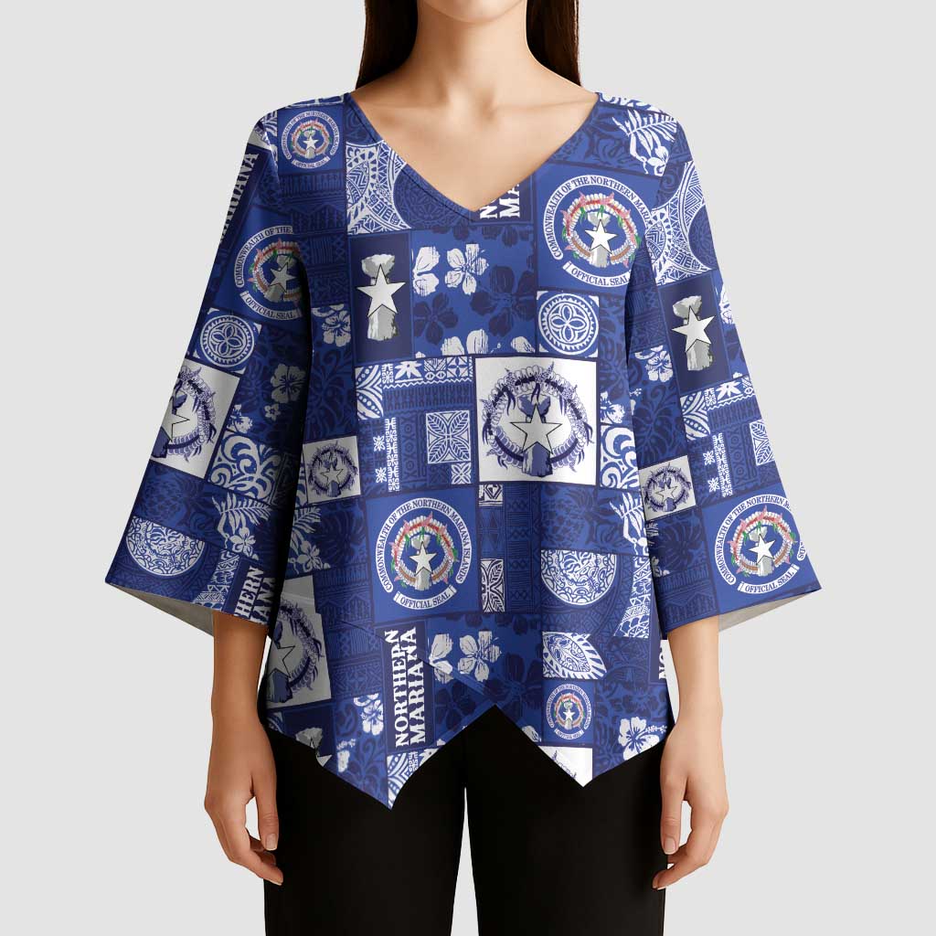 Northern Mariana Islands Magof Nochebuena Kimono Sleeve Blouse Pacific Patchwork Xmas Vibes - Polynesian Pride