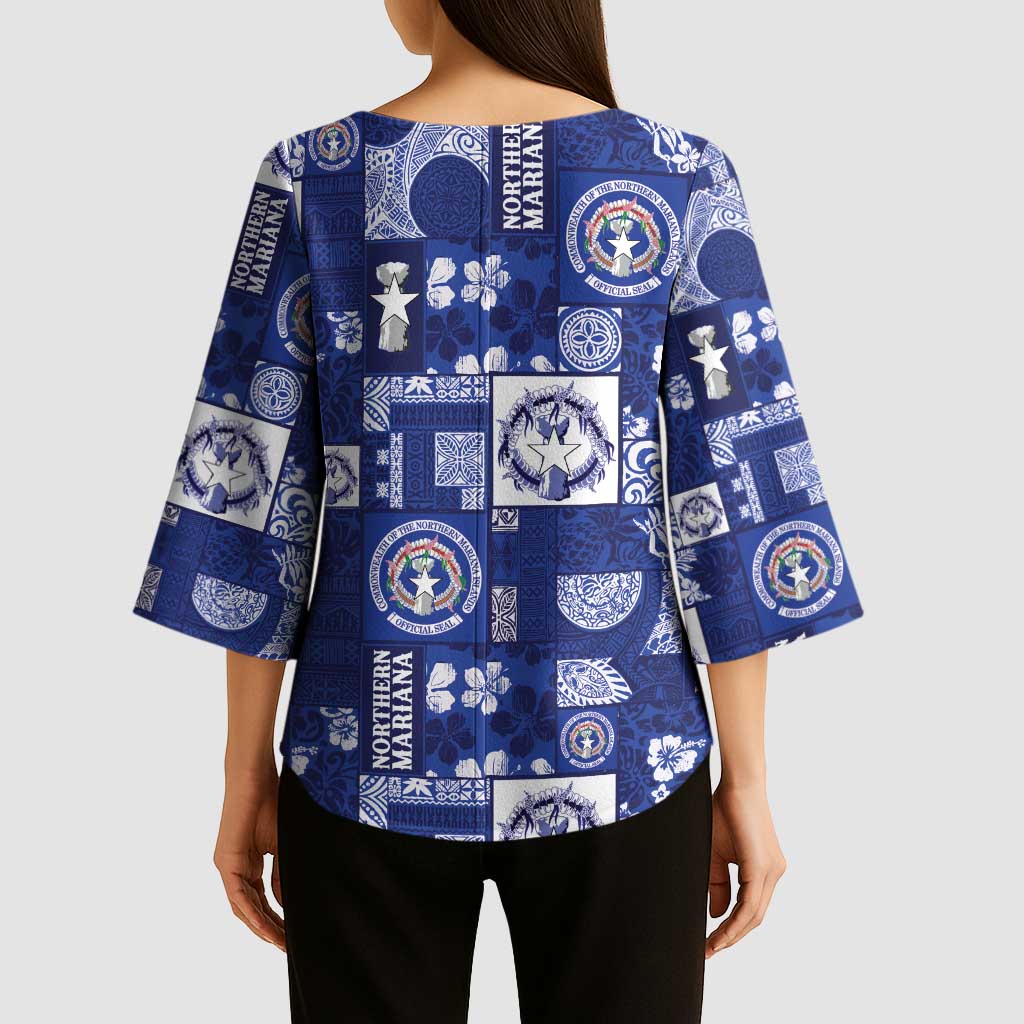 Northern Mariana Islands Magof Nochebuena Kimono Sleeve Blouse Pacific Patchwork Xmas Vibes - Polynesian Pride