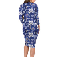 Northern Mariana Islands Magof Nochebuena Long Sleeve Bodycon Dress Pacific Patchwork Xmas Vibes - Polynesian Pride