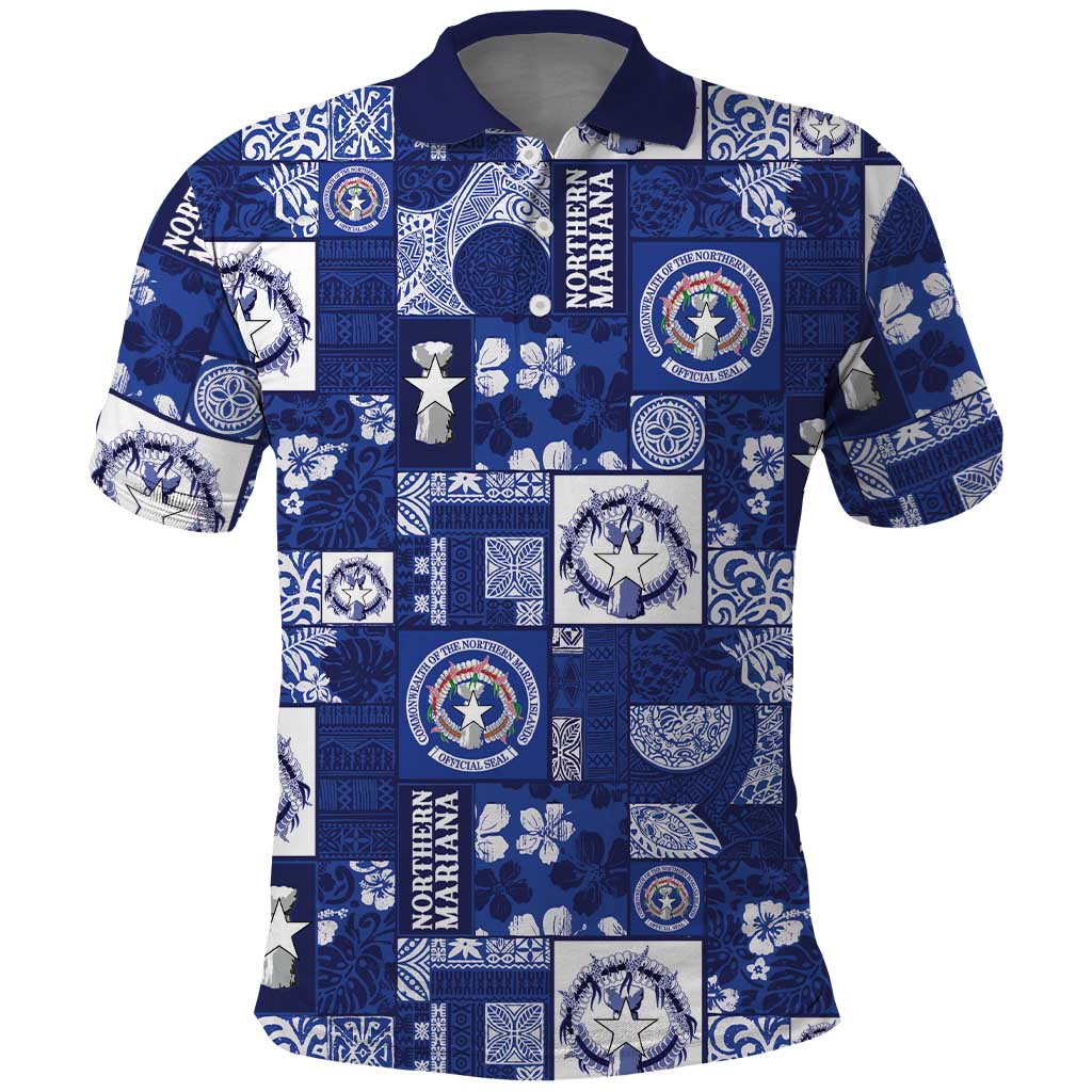 Northern Mariana Islands Magof Nochebuena Polo Shirt Pacific Patchwork Xmas Vibes - Polynesian Pride