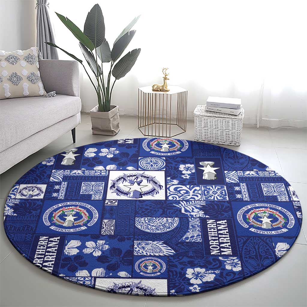Northern Mariana Islands Magof Nochebuena Round Carpet Pacific Patchwork Xmas Vibes - Polynesian Pride