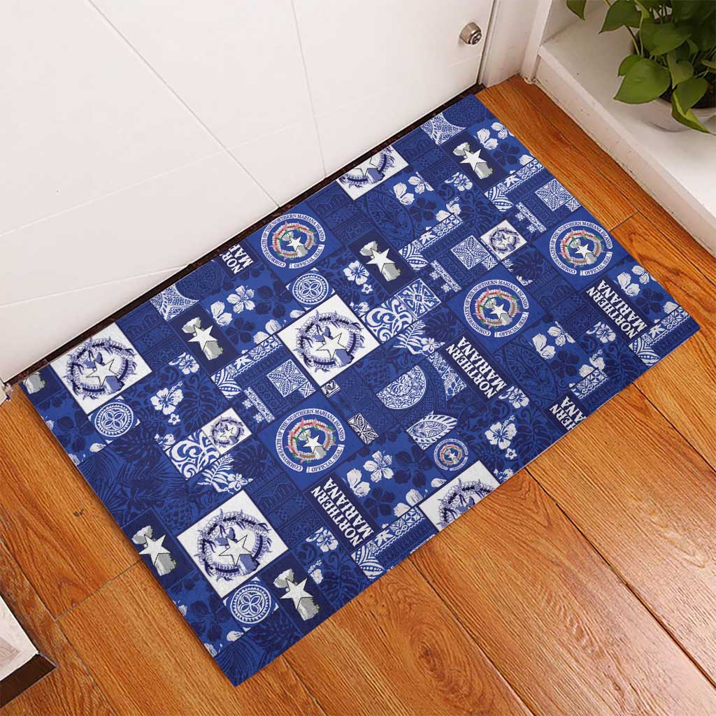Northern Mariana Islands Magof Nochebuena Rubber Doormat Pacific Patchwork Xmas Vibes - Polynesian Pride