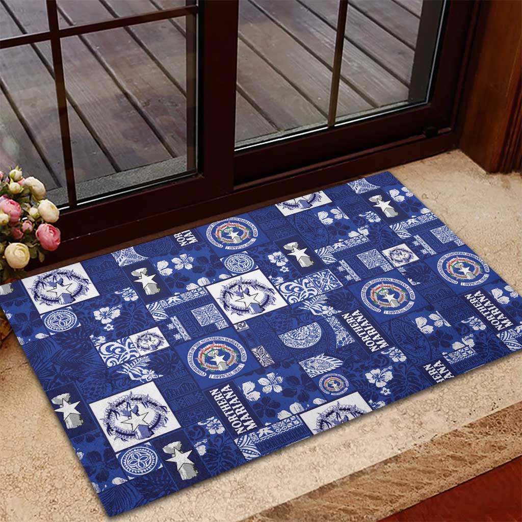 Northern Mariana Islands Magof Nochebuena Rubber Doormat Pacific Patchwork Xmas Vibes - Polynesian Pride