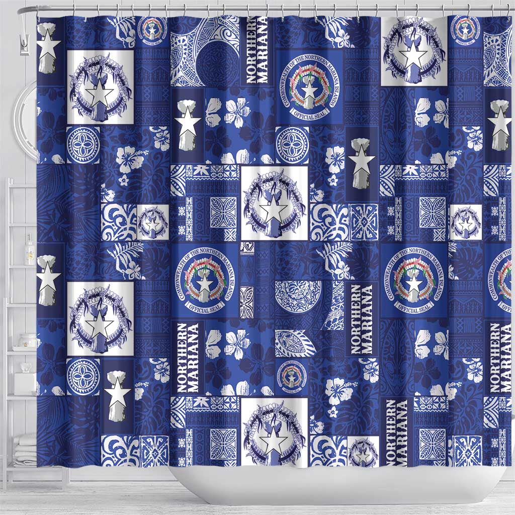Northern Mariana Islands Magof Nochebuena Shower Curtain Pacific Patchwork Xmas Vibes - Polynesian Pride