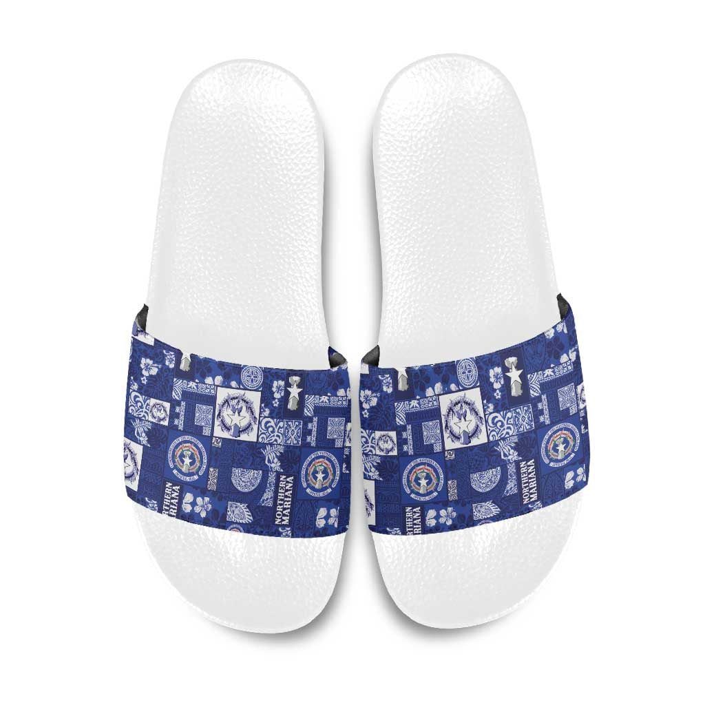 Northern Mariana Islands Magof Nochebuena Slide Sandals Pacific Patchwork Xmas Vibes - Polynesian Pride