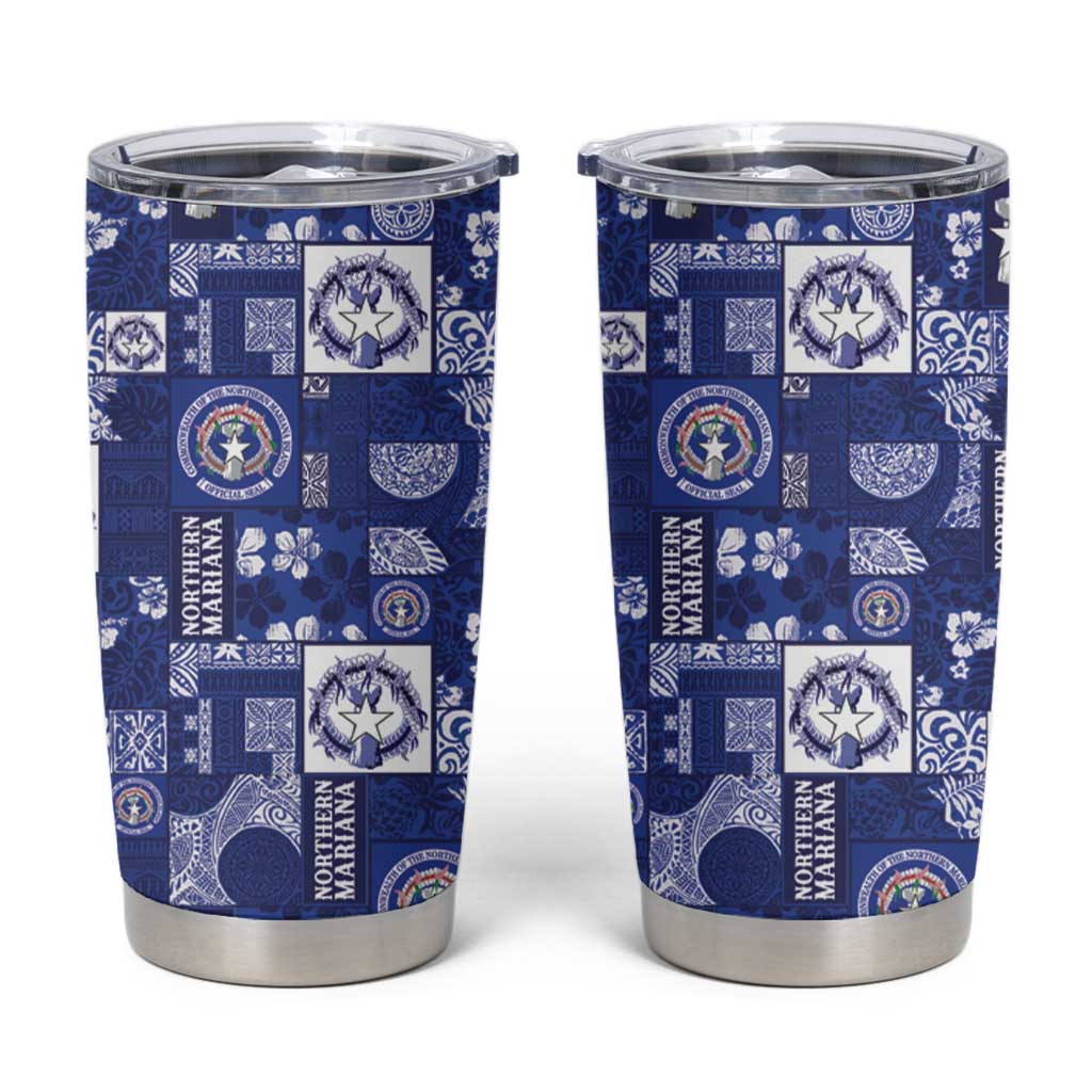 Northern Mariana Islands Magof Nochebuena Tumbler Cup Pacific Patchwork Xmas Vibes - Polynesian Pride