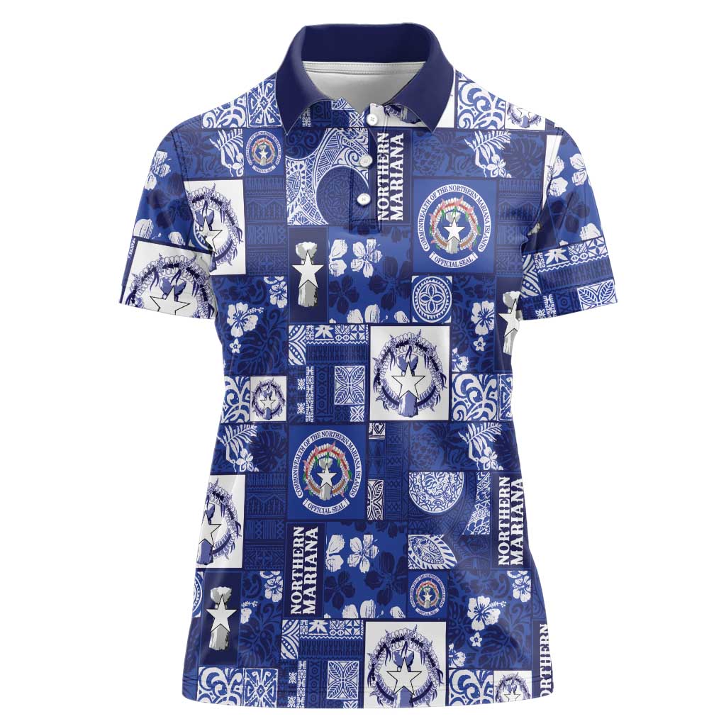 Northern Mariana Islands Magof Nochebuena Women Polo Shirt Pacific Patchwork Xmas Vibes LT9 Female Blue - Polynesian Pride