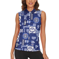 Northern Mariana Islands Magof Nochebuena Women Sleeveless Polo Shirt Pacific Patchwork Xmas Vibes - Polynesian Pride
