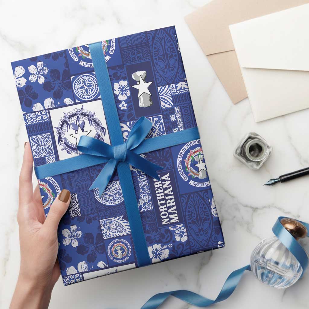 Northern Mariana Islands Magof Nochebuena Wrapping Paper Pacific Patchwork Xmas Vibes - Polynesian Pride