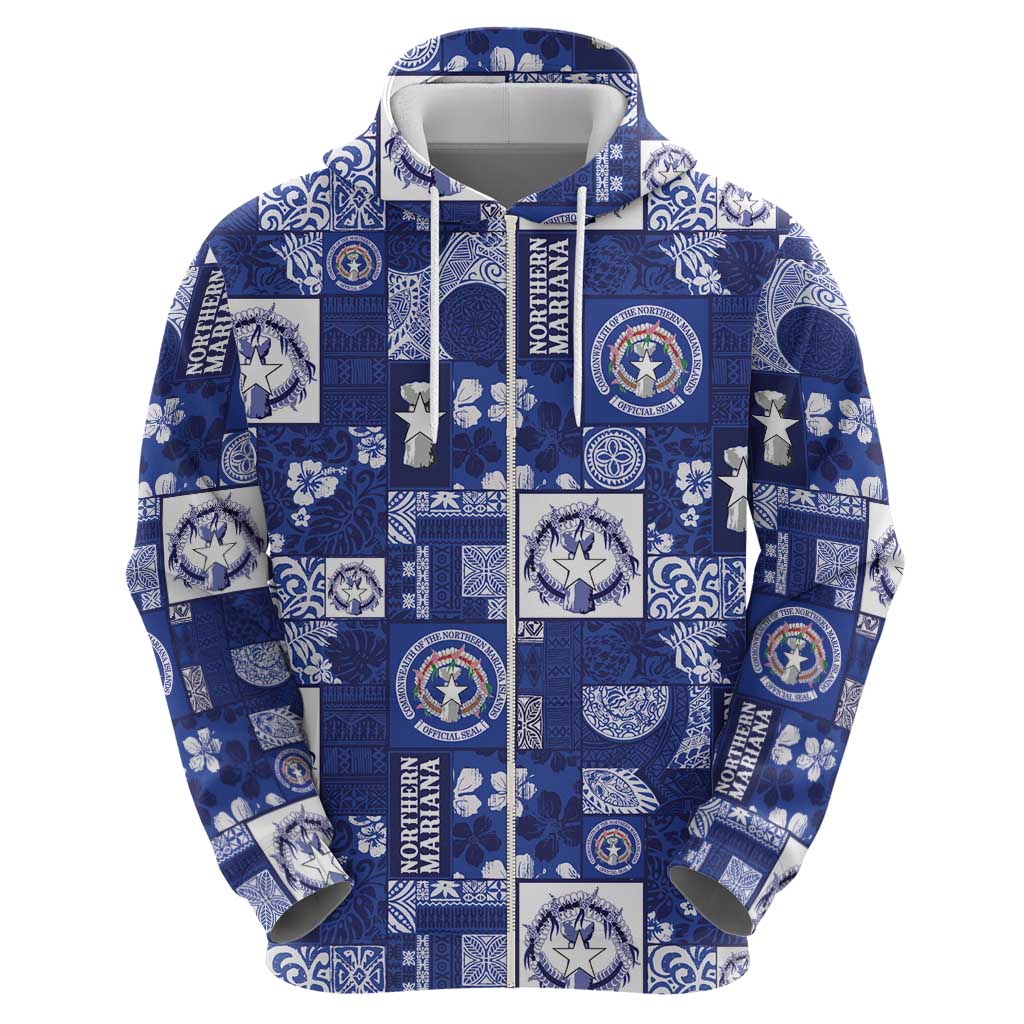 Northern Mariana Islands Magof Nochebuena Zip Hoodie Pacific Patchwork Xmas Vibes - Polynesian Pride