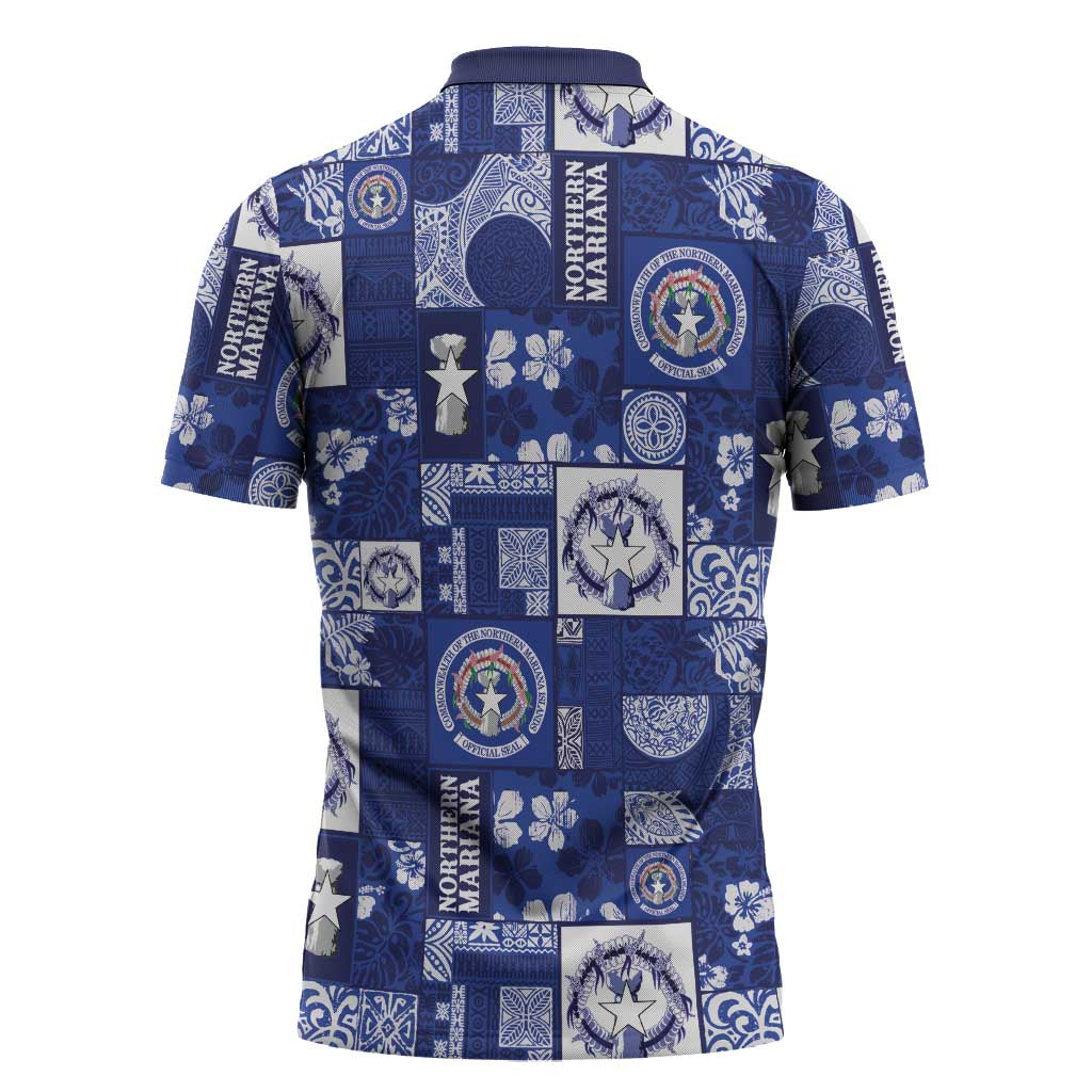 Northern Mariana Islands Magof Nochebuena Zipper Polo Shirt Pacific Patchwork Xmas Vibes - Polynesian Pride