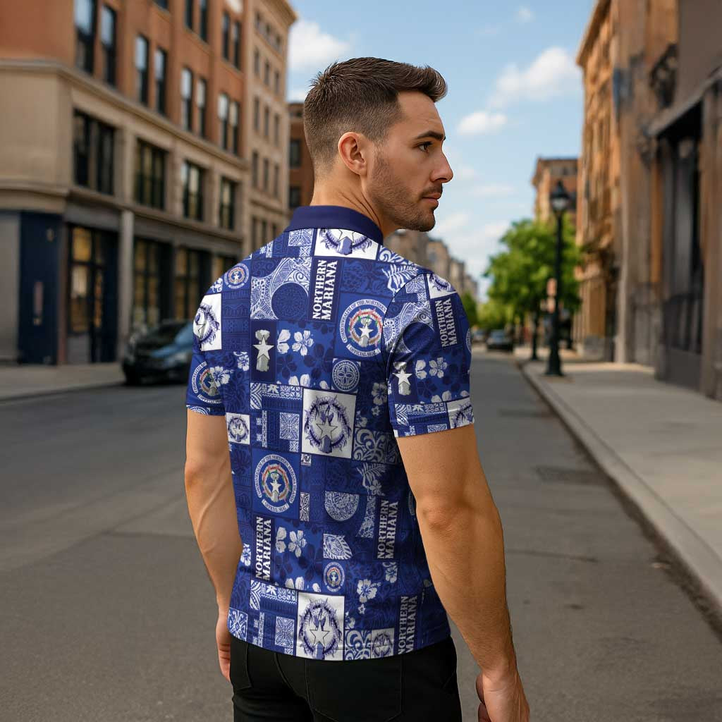 Northern Mariana Islands Magof Nochebuena Zipper Polo Shirt Pacific Patchwork Xmas Vibes - Polynesian Pride