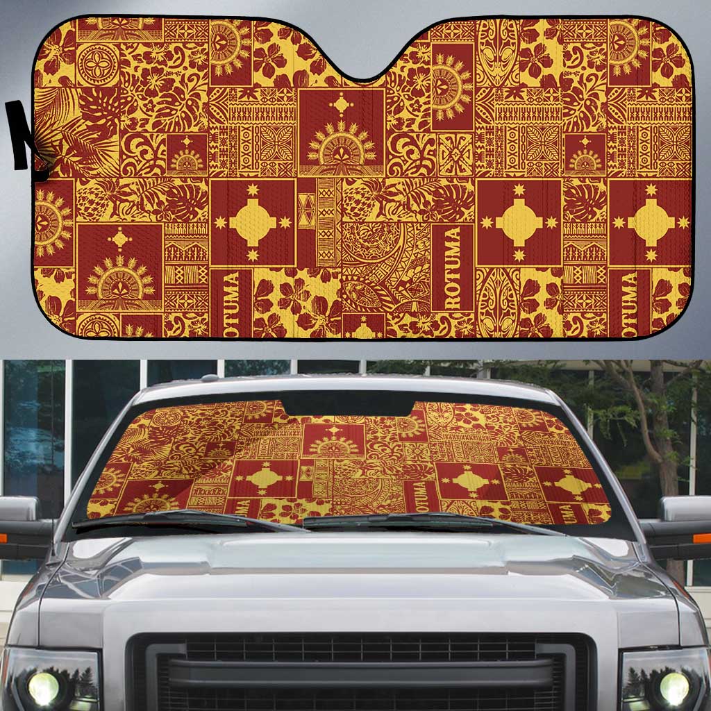 Rotuma Faiakse'ea 'e Kirisimasi Auto Sun Shade Pacific Patchwork Xmas Vibes LT9 Red - Polynesian Pride