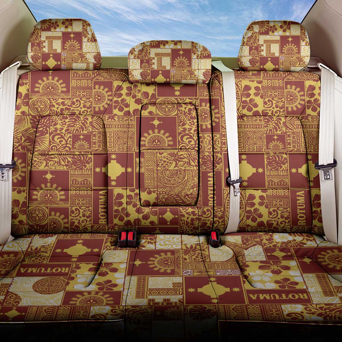 Rotuma Faiakse'ea 'e Kirisimasi Back Car Seat Cover Pacific Patchwork Xmas Vibes - Polynesian Pride