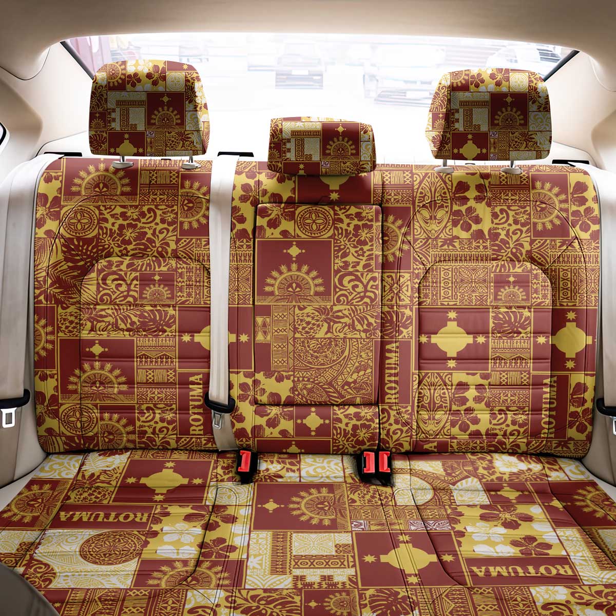 Rotuma Faiakse'ea 'e Kirisimasi Back Car Seat Cover Pacific Patchwork Xmas Vibes - Polynesian Pride