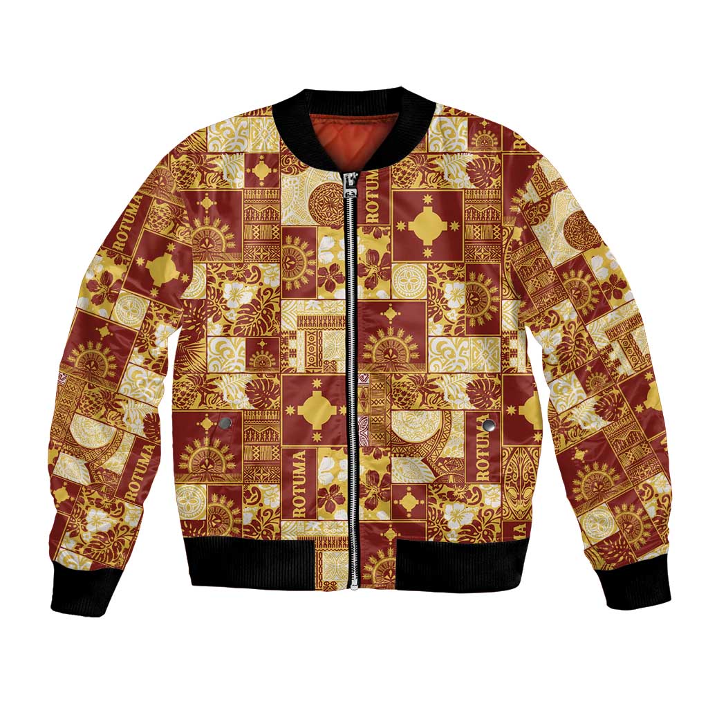 Rotuma Faiakse'ea 'e Kirisimasi Bomber Jacket Pacific Patchwork Xmas Vibes LT9 Unisex Red - Polynesian Pride