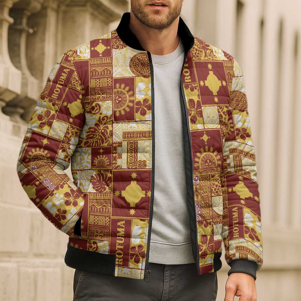 Rotuma Faiakse'ea 'e Kirisimasi Bomber Puffer Jacket Pacific Patchwork Xmas Vibes - Polynesian Pride