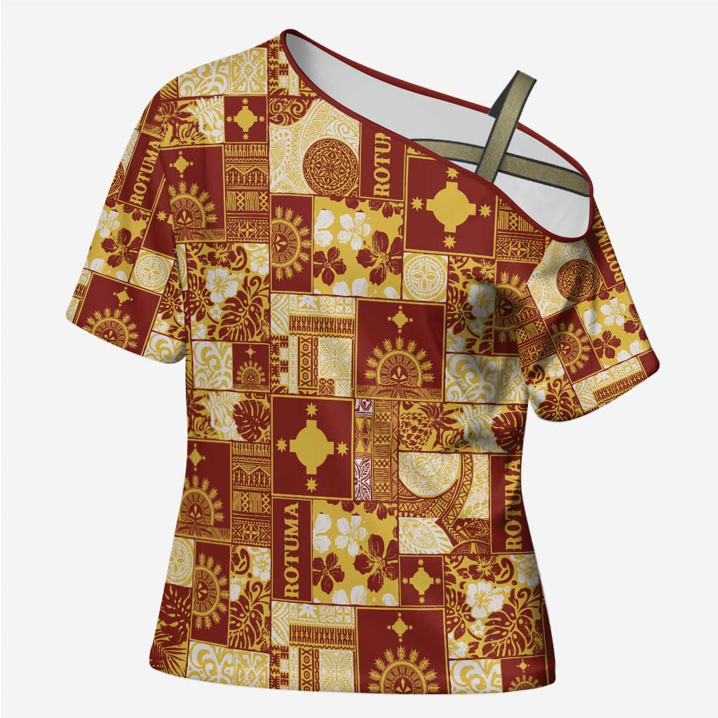 Rotuma Faiakse'ea 'e Kirisimasi Cross Shoulder Shirt Pacific Patchwork Xmas Vibes - Polynesian Pride