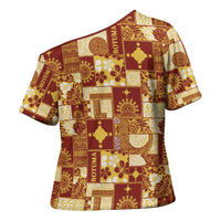 Rotuma Faiakse'ea 'e Kirisimasi Cross Shoulder Shirt Pacific Patchwork Xmas Vibes - Polynesian Pride