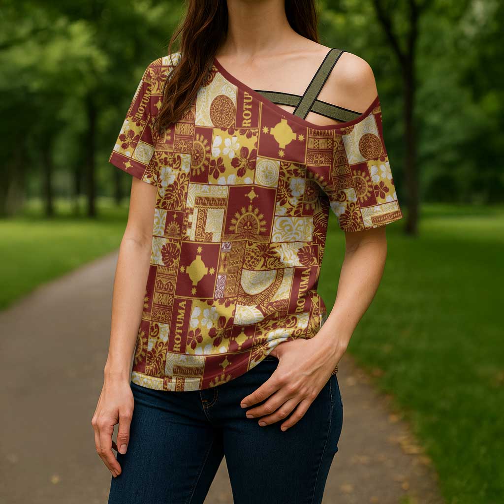 Rotuma Faiakse'ea 'e Kirisimasi Cross Shoulder Shirt Pacific Patchwork Xmas Vibes - Polynesian Pride