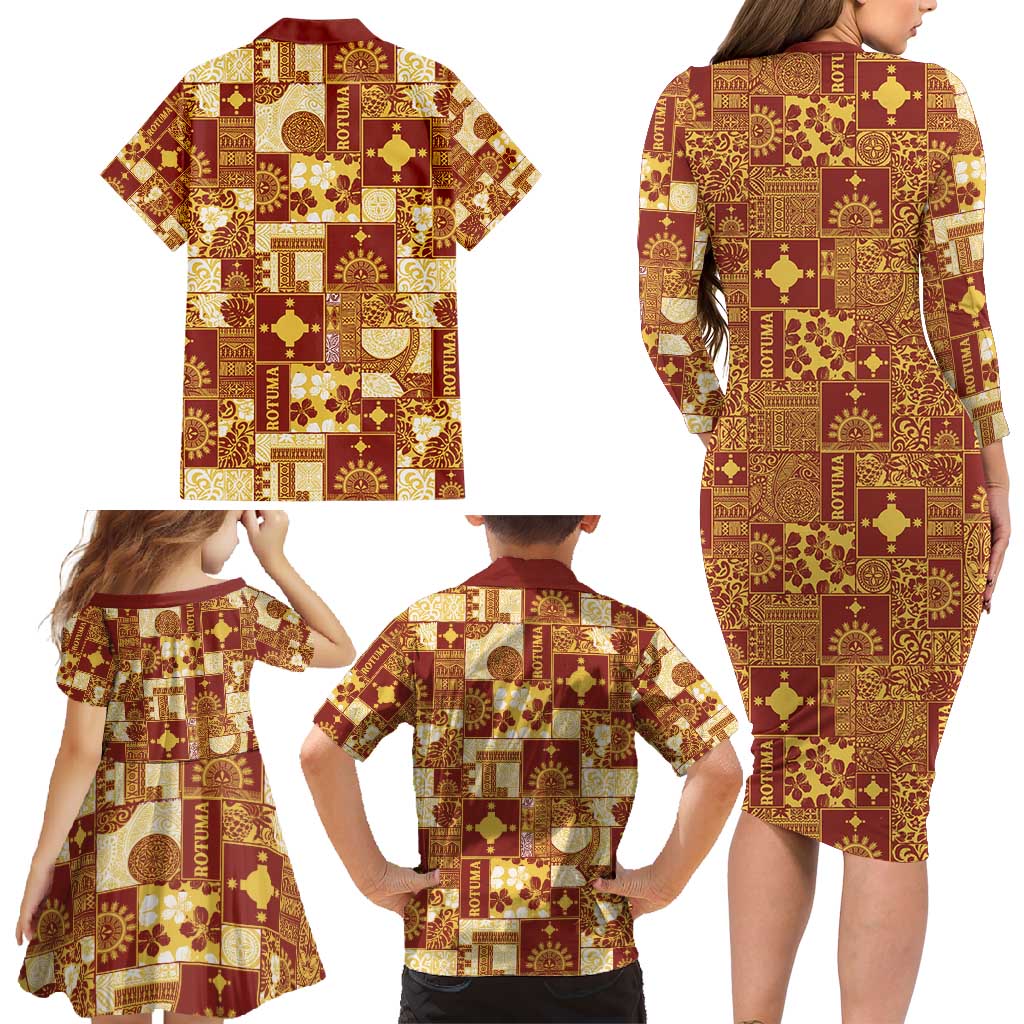 Rotuma Faiakse'ea 'e Kirisimasi Family Matching Long Sleeve Bodycon Dress and Hawaiian Shirt Pacific Patchwork Xmas Vibes - Polynesian Pride