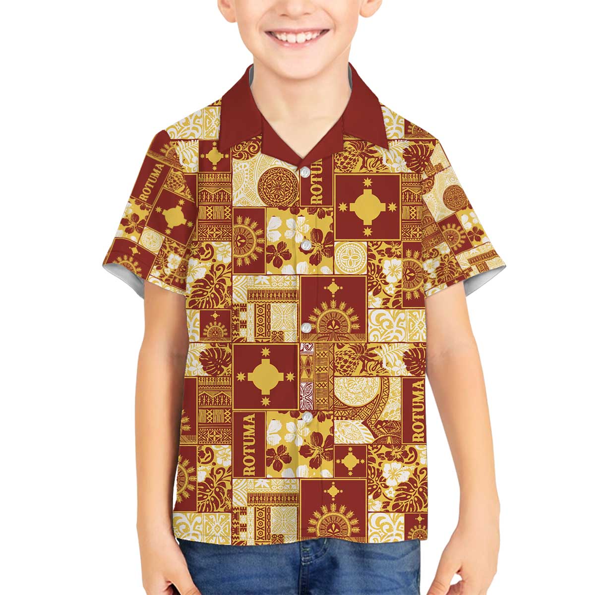 Rotuma Faiakse'ea 'e Kirisimasi Family Matching Off The Shoulder Long Sleeve Dress and Hawaiian Shirt Pacific Patchwork Xmas Vibes - Polynesian Pride