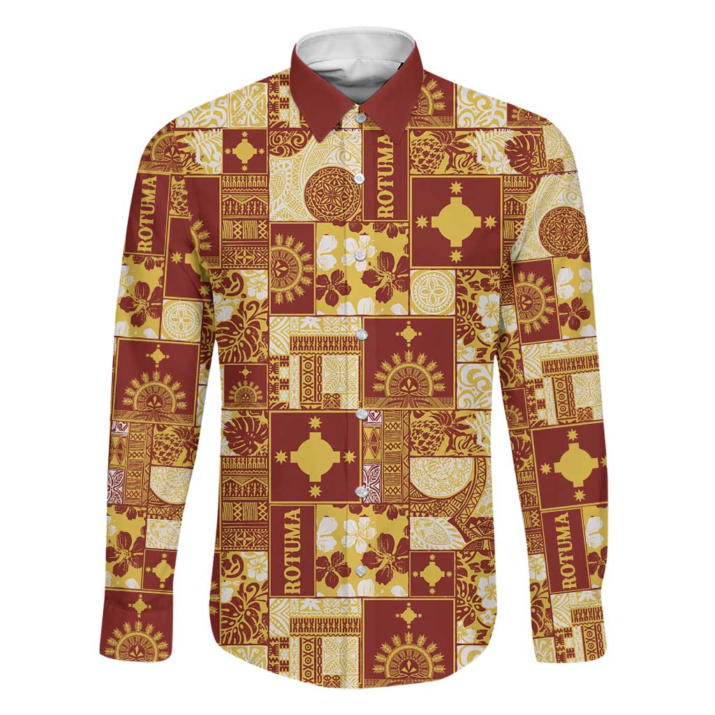 Rotuma Faiakse'ea 'e Kirisimasi Family Matching Puletasi and Hawaiian Shirt Pacific Patchwork Xmas Vibes LT9 Dad's Shirt - Long Sleeve Red - Polynesian Pride