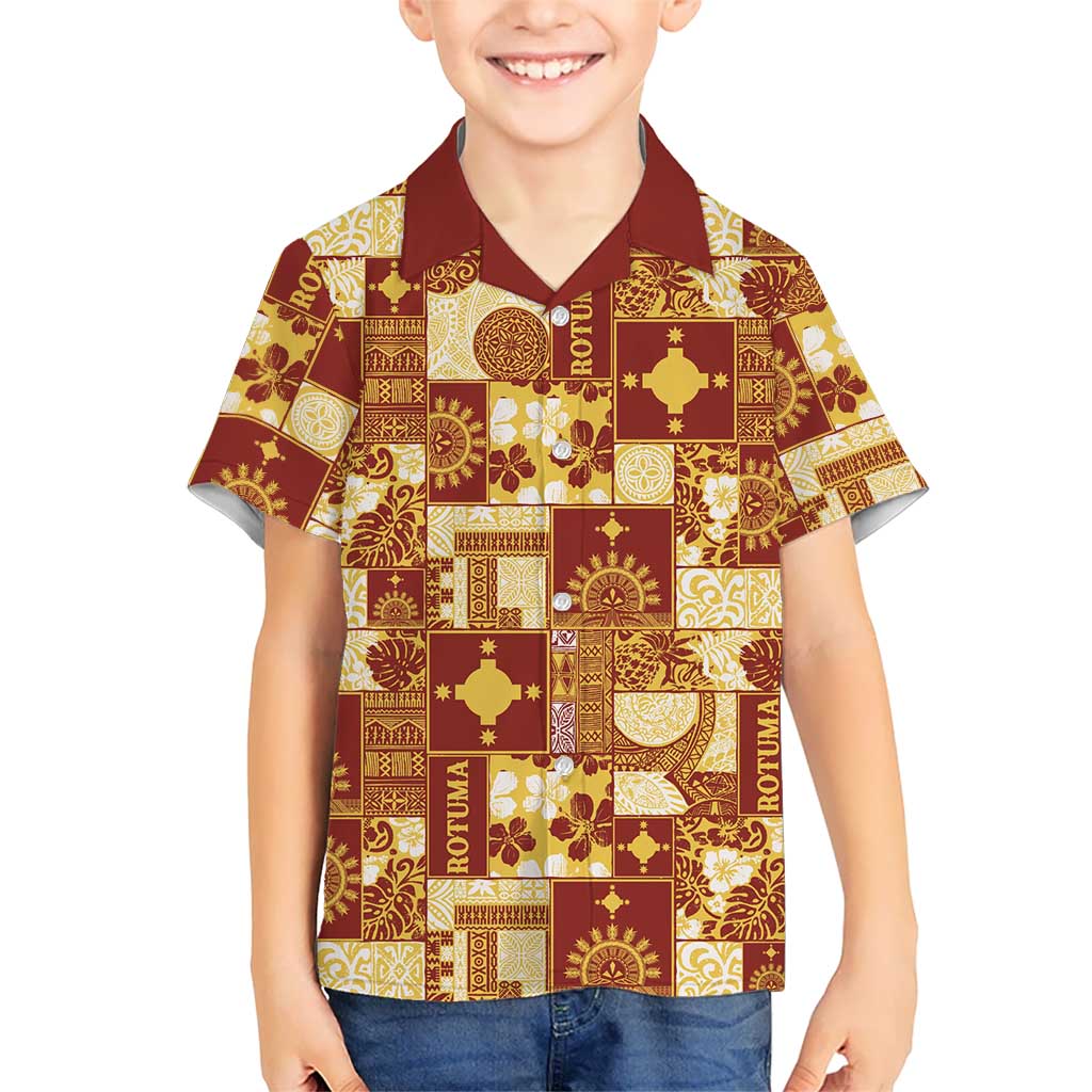 Rotuma Faiakse'ea 'e Kirisimasi Family Matching Puletasi and Hawaiian Shirt Pacific Patchwork Xmas Vibes LT9 Son's Shirt Red - Polynesian Pride