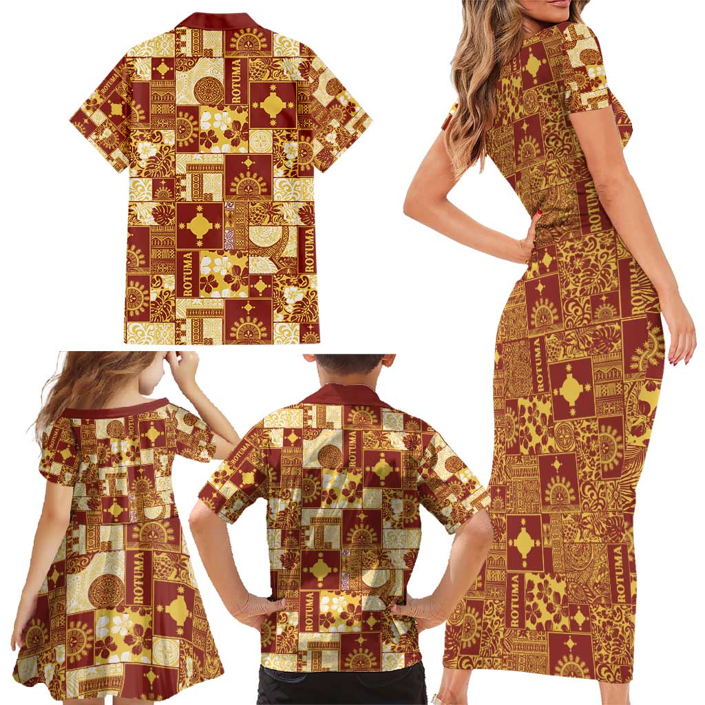 Rotuma Faiakse'ea 'e Kirisimasi Family Matching Short Sleeve Bodycon Dress and Hawaiian Shirt Pacific Patchwork Xmas Vibes - Polynesian Pride