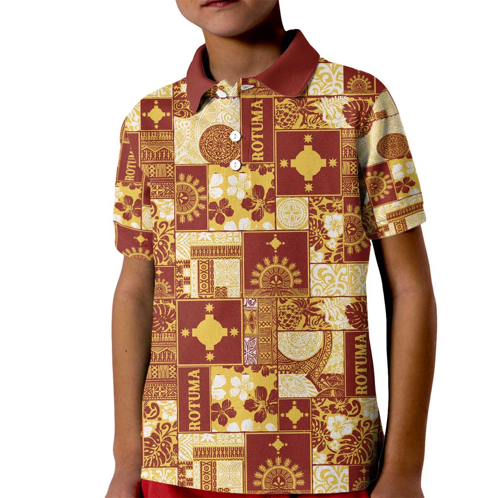 Rotuma Faiakse'ea 'e Kirisimasi Kid Polo Shirt Pacific Patchwork Xmas Vibes - Polynesian Pride
