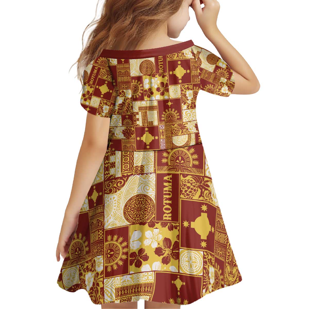 Rotuma Faiakse'ea 'e Kirisimasi Kid Short Sleeve Dress Pacific Patchwork Xmas Vibes - Polynesian Pride