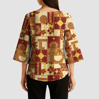 Rotuma Faiakse'ea 'e Kirisimasi Kimono Sleeve Blouse Pacific Patchwork Xmas Vibes - Polynesian Pride