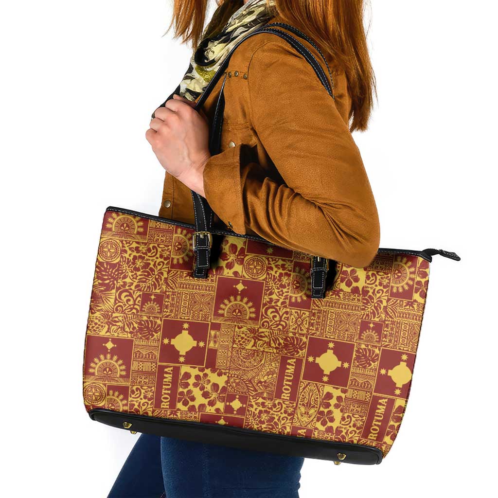 Rotuma Faiakse'ea 'e Kirisimasi Leather Tote Bag Pacific Patchwork Xmas Vibes LT9 Red - Polynesian Pride
