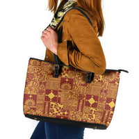 Rotuma Faiakse'ea 'e Kirisimasi Leather Tote Bag Pacific Patchwork Xmas Vibes LT9 Red - Polynesian Pride