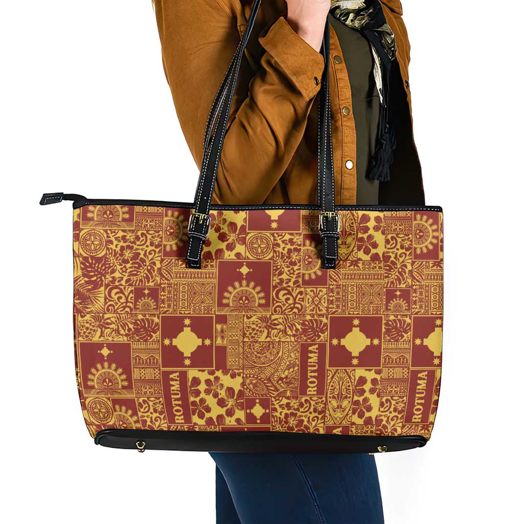 Rotuma Faiakse'ea 'e Kirisimasi Leather Tote Bag Pacific Patchwork Xmas Vibes LT9 - Polynesian Pride