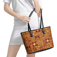Rotuma Faiakse'ea 'e Kirisimasi Leather Tote Bag Pacific Patchwork Xmas Vibes LT9 - Polynesian Pride