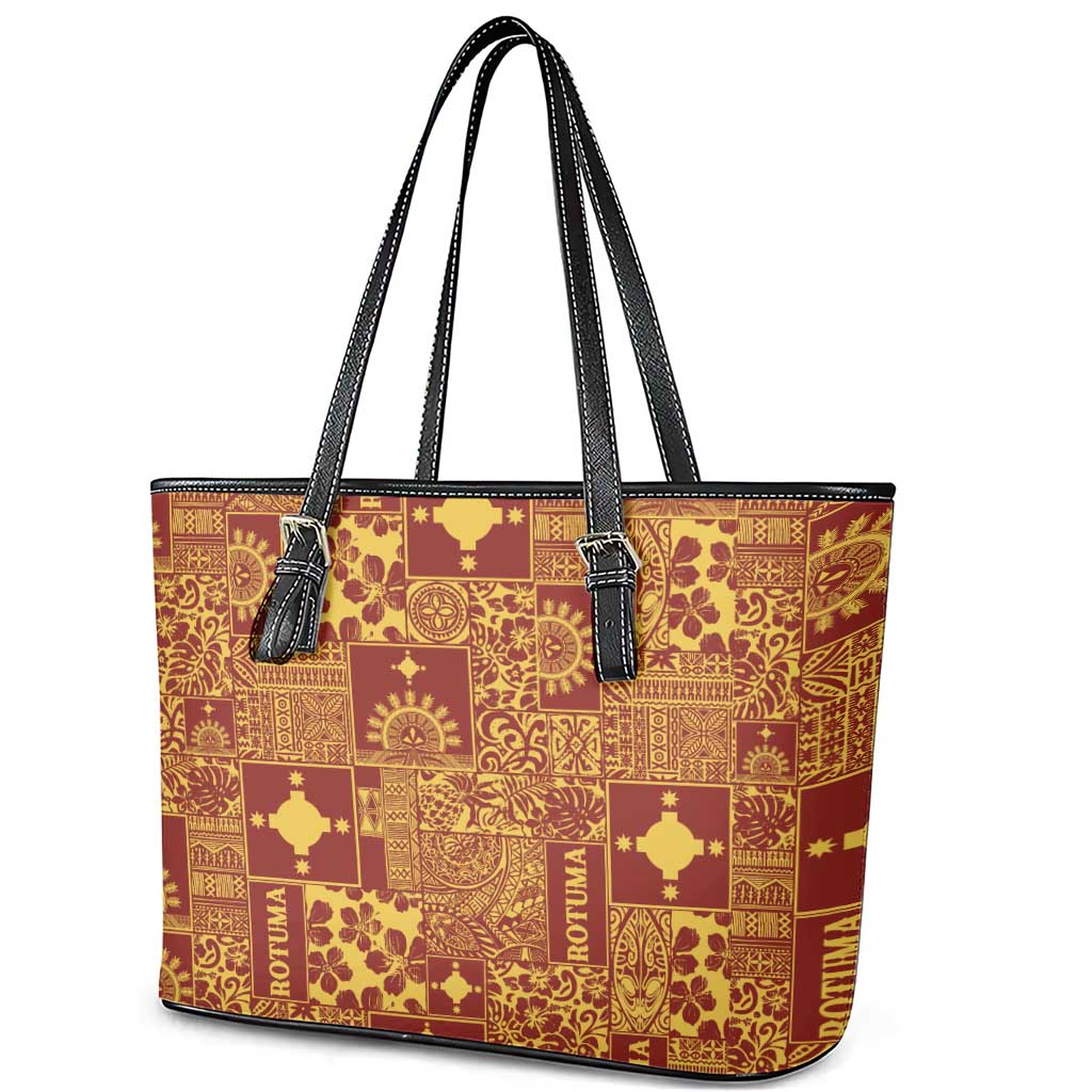 Rotuma Faiakse'ea 'e Kirisimasi Leather Tote Bag Pacific Patchwork Xmas Vibes LT9 - Polynesian Pride