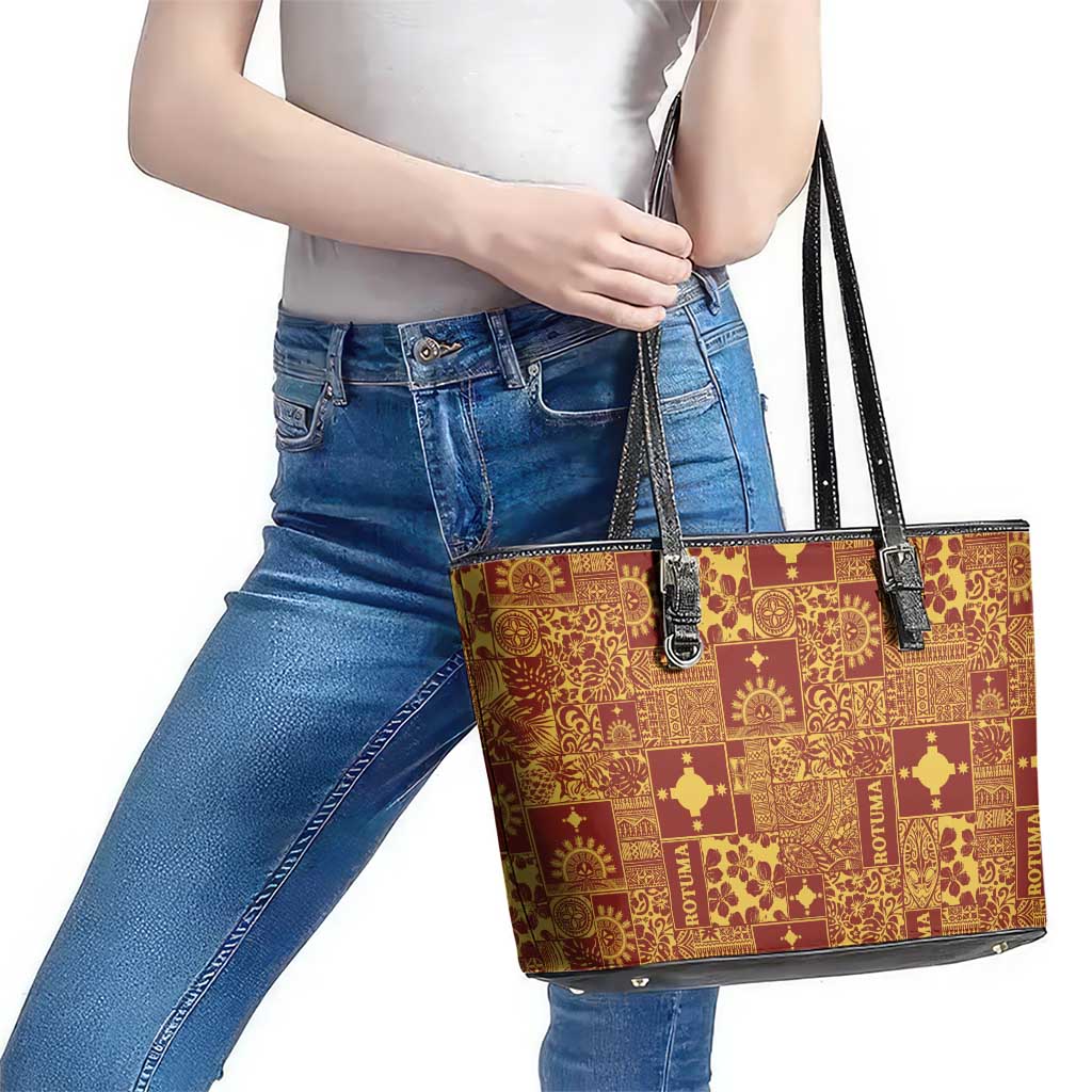 Rotuma Faiakse'ea 'e Kirisimasi Leather Tote Bag Pacific Patchwork Xmas Vibes LT9 - Polynesian Pride