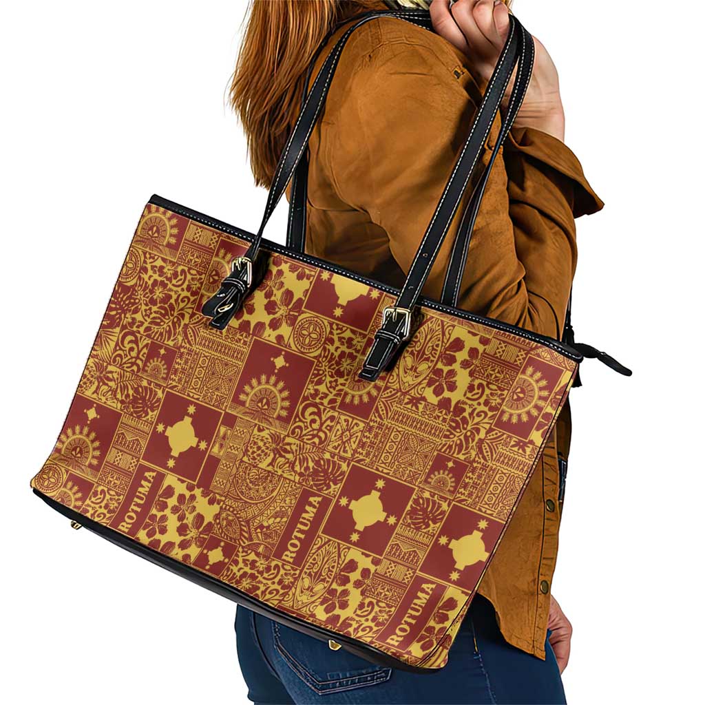 Rotuma Faiakse'ea 'e Kirisimasi Leather Tote Bag Pacific Patchwork Xmas Vibes LT9 - Polynesian Pride