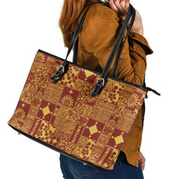 Rotuma Faiakse'ea 'e Kirisimasi Leather Tote Bag Pacific Patchwork Xmas Vibes LT9 - Polynesian Pride