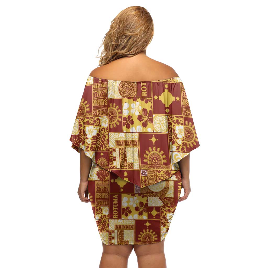 Rotuma Faiakse'ea 'e Kirisimasi Off Shoulder Short Dress Pacific Patchwork Xmas Vibes - Polynesian Pride