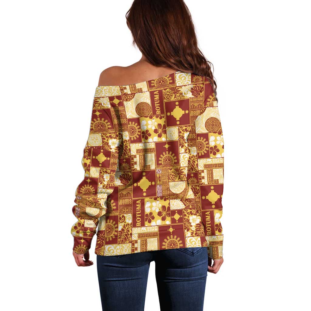 Rotuma Faiakse'ea 'e Kirisimasi Off Shoulder Sweater Pacific Patchwork Xmas Vibes LT9 - Polynesian Pride