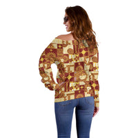 Rotuma Faiakse'ea 'e Kirisimasi Off Shoulder Sweater Pacific Patchwork Xmas Vibes LT9 - Polynesian Pride