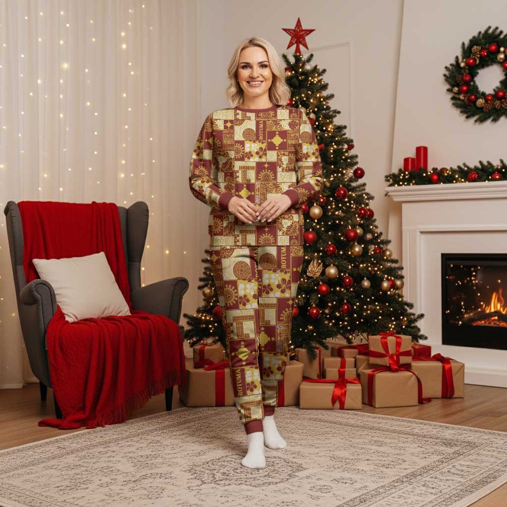 Rotuma Faiakse'ea 'e Kirisimasi Christmas Pajama Set Pacific Patchwork Xmas Vibes LT9 Women Red - Polynesian Pride