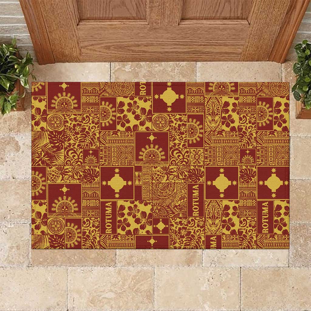 Rotuma Faiakse'ea 'e Kirisimasi Rubber Doormat Pacific Patchwork Xmas Vibes LT9 Red - Polynesian Pride