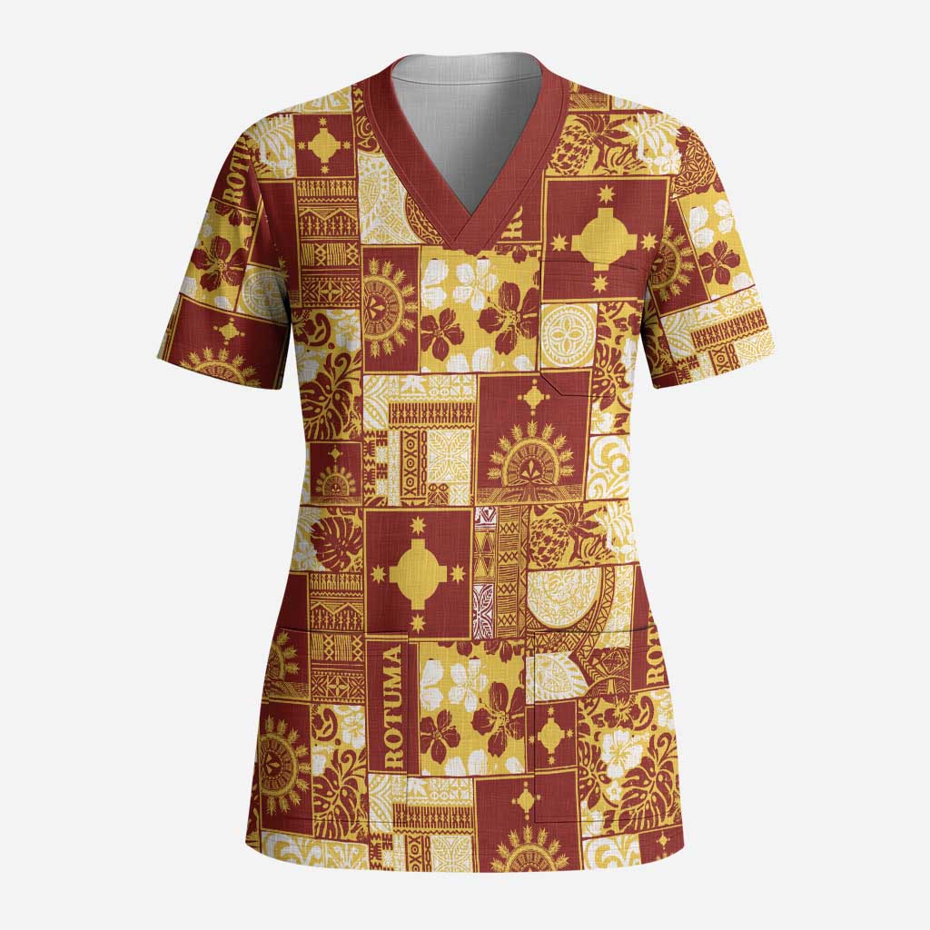 Rotuma Faiakse'ea 'e Kirisimasi Scrub Top Pacific Patchwork Xmas Vibes - Polynesian Pride