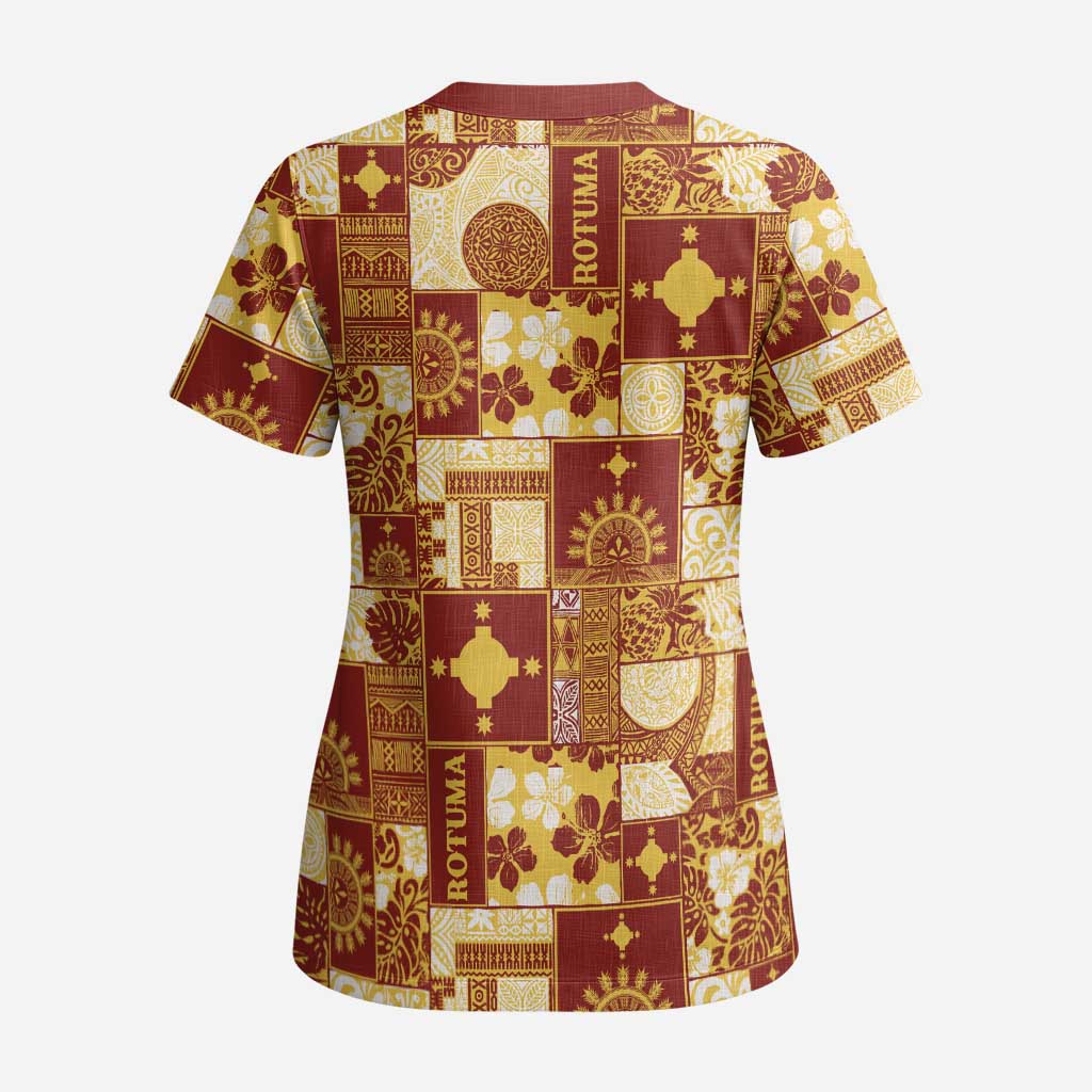 Rotuma Faiakse'ea 'e Kirisimasi Scrub Top Pacific Patchwork Xmas Vibes - Polynesian Pride