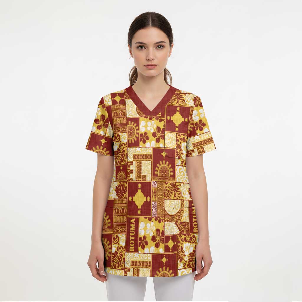 Rotuma Faiakse'ea 'e Kirisimasi Scrub Top Pacific Patchwork Xmas Vibes - Polynesian Pride